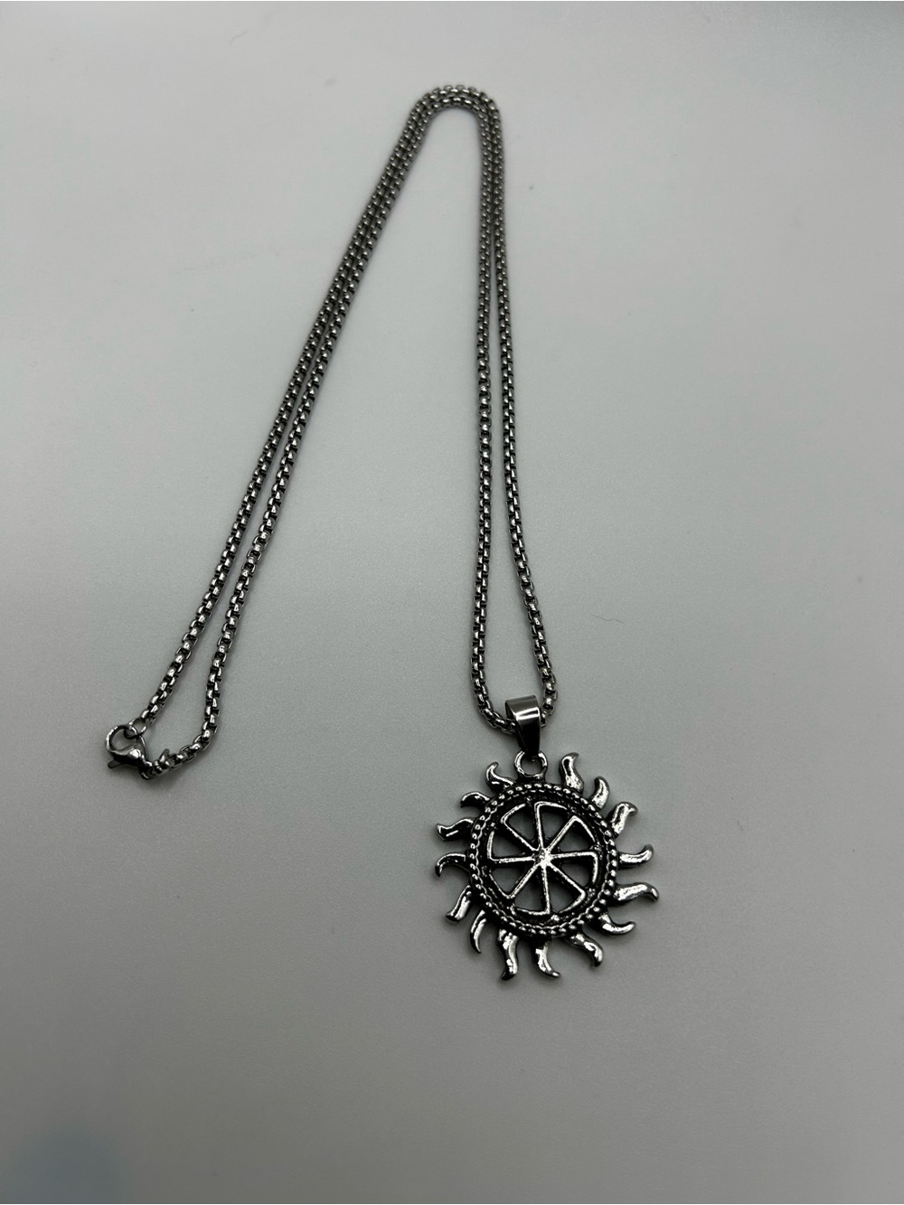 Men's Silver Sun Wheel Pendant Necklace